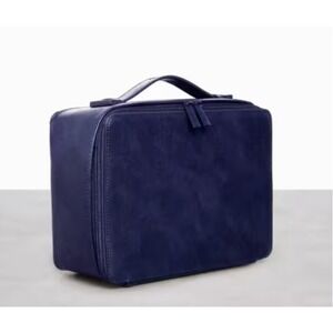 BÉIS The Cosmetic Case Faux Leather Travel Makeup Organizer Beauty Bag Navy